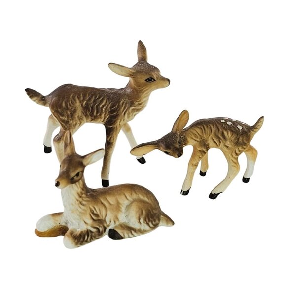 Vintage Bone China Ceramic Deer Figurines Family Set Of 3 - Picture 1 of 8